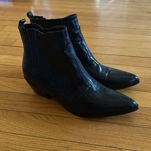 Black Croc Embossed Western Inspired Booties